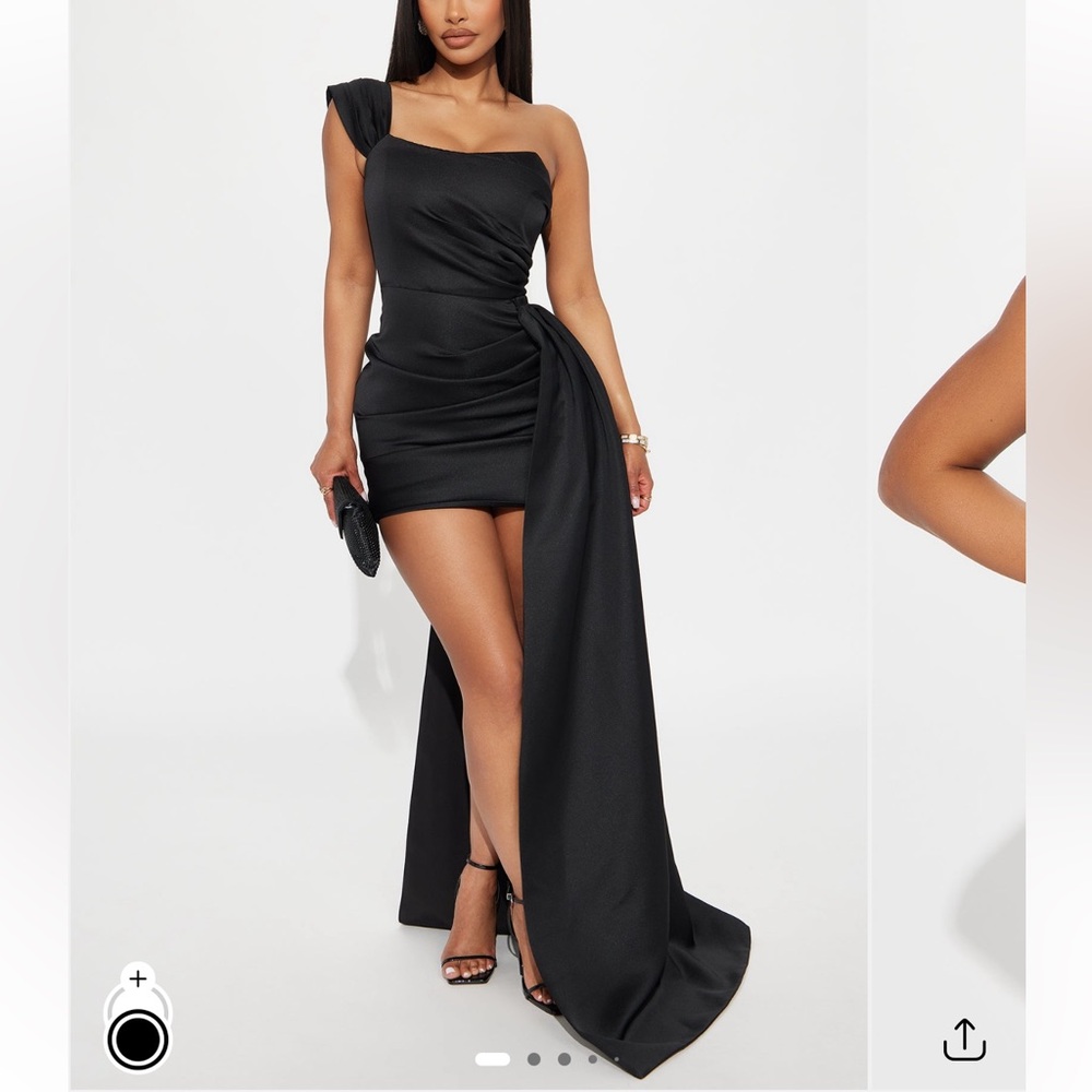 Isabella Removable Train Satin Mini Dress - Black